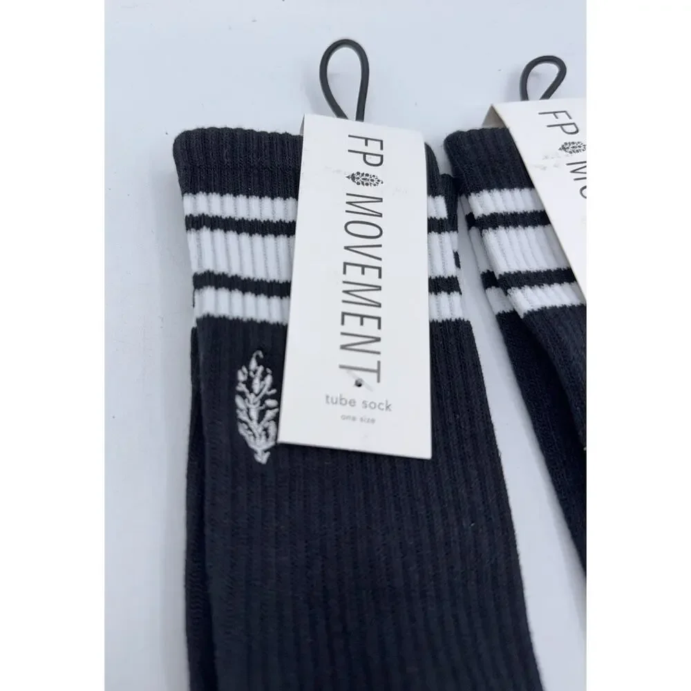 2 Pairs Free People Movement Stripe Tube Socks Black FP Movement Lucky Honey